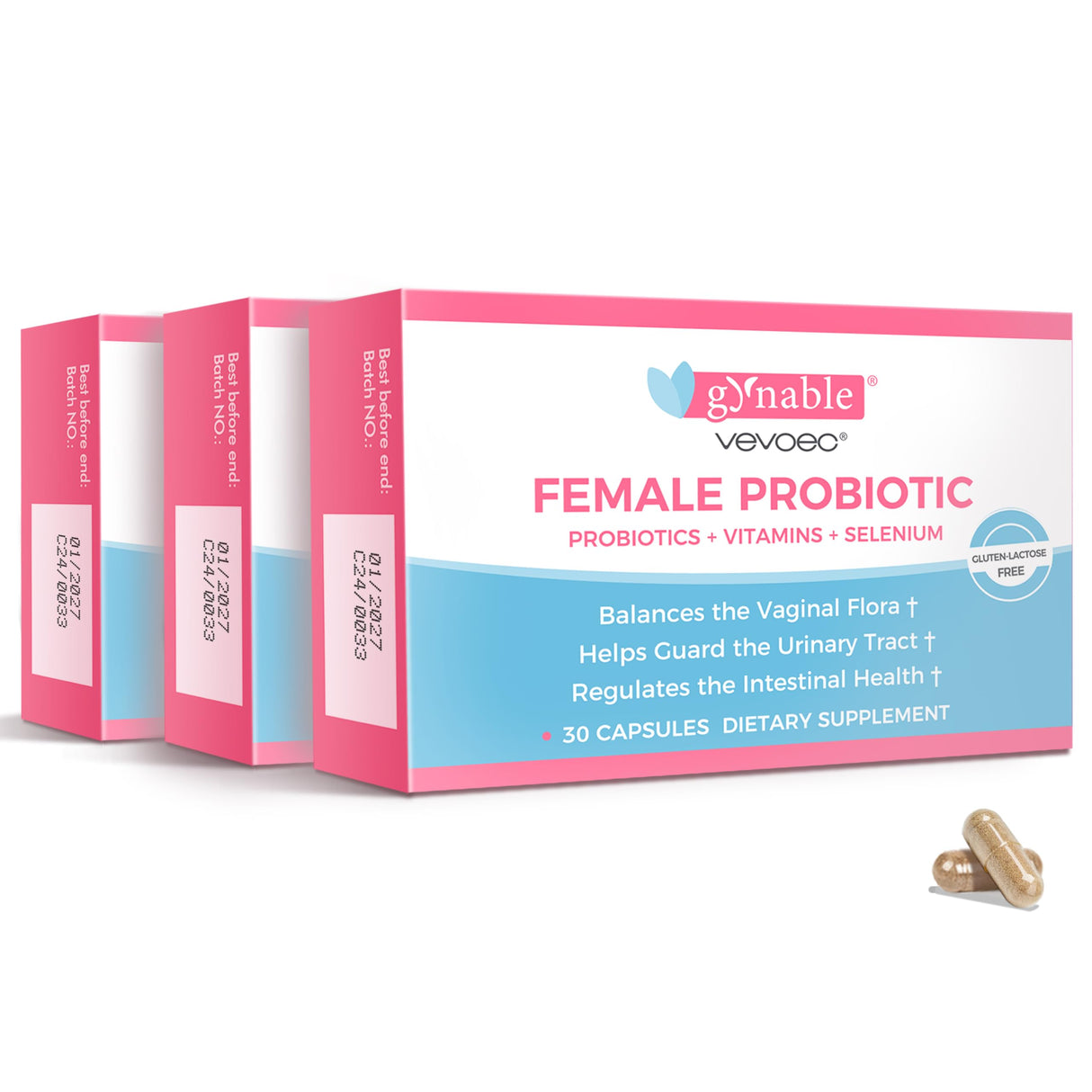Vevoec Gynable Vaginal Probiotics for Women,Female Probiotic for pH Balance with Lactobacillus 5 Billion CFU Probiotics Blend,Selenium-Vitamin D3,Promote Healthy Vaginal Odor & Vaginal Flora,90 Count