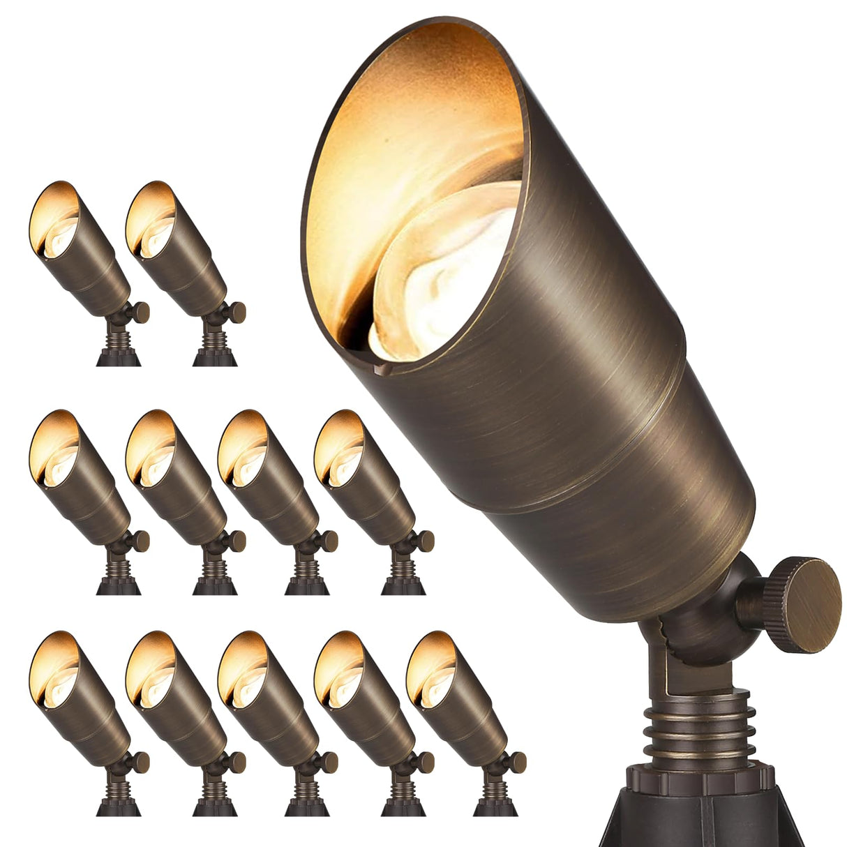 Gardencoin Solid Brass Outdoor Landscape Spotlights, 12V LED Low Voltage Landscape Lights for Garden and Yard, Bronze Heavy Duty Up Lighting Fixture Without MR16 Bulb, 12 Pack