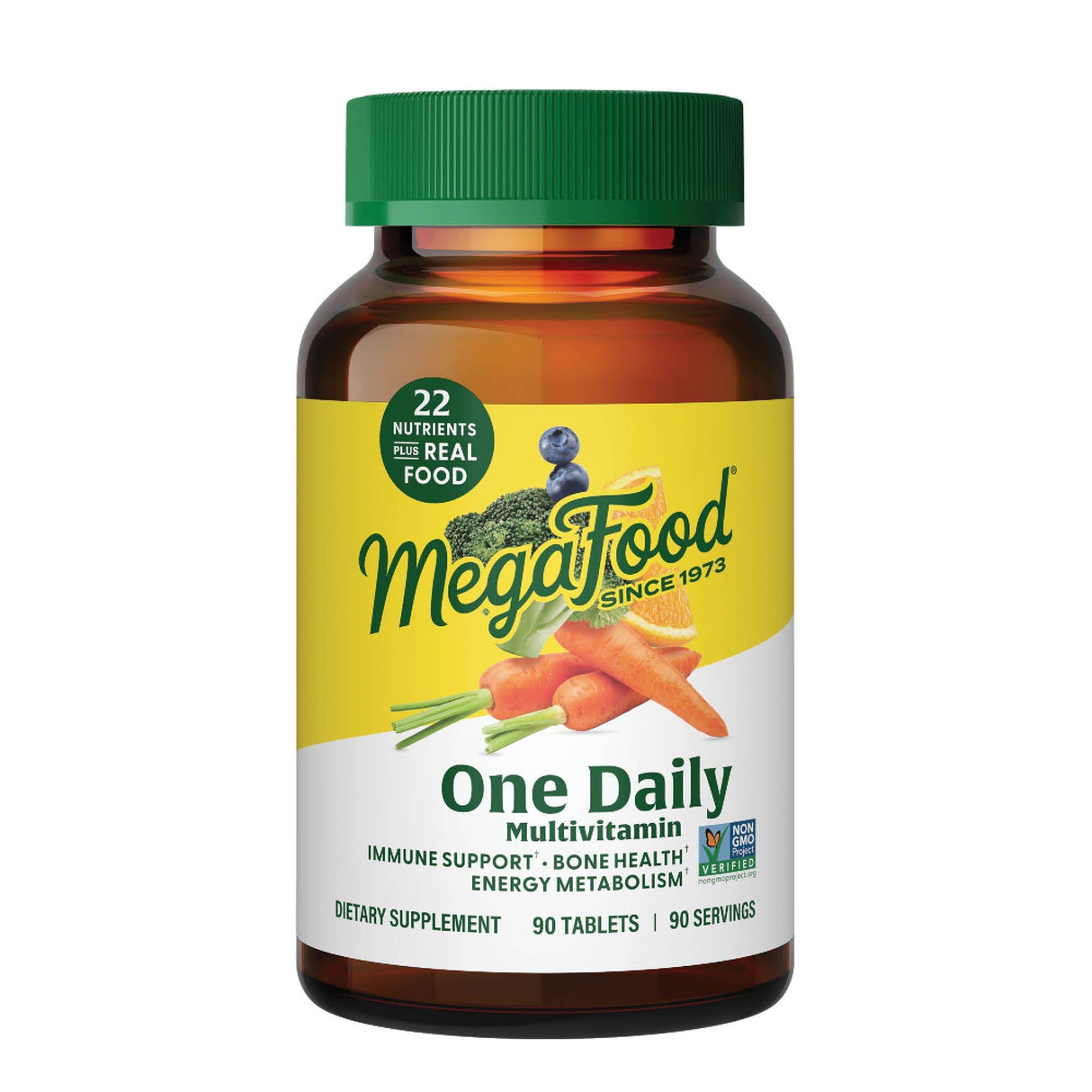 MegaFood One Daily Multivitamin - Multivitamin for Women and Men - with Real Food - Immune Support Supplement - Vitamin C & Vitamin B - Bone Health - Energy Metabolism - Vegetarian, Non-GMO - 90 Tabs