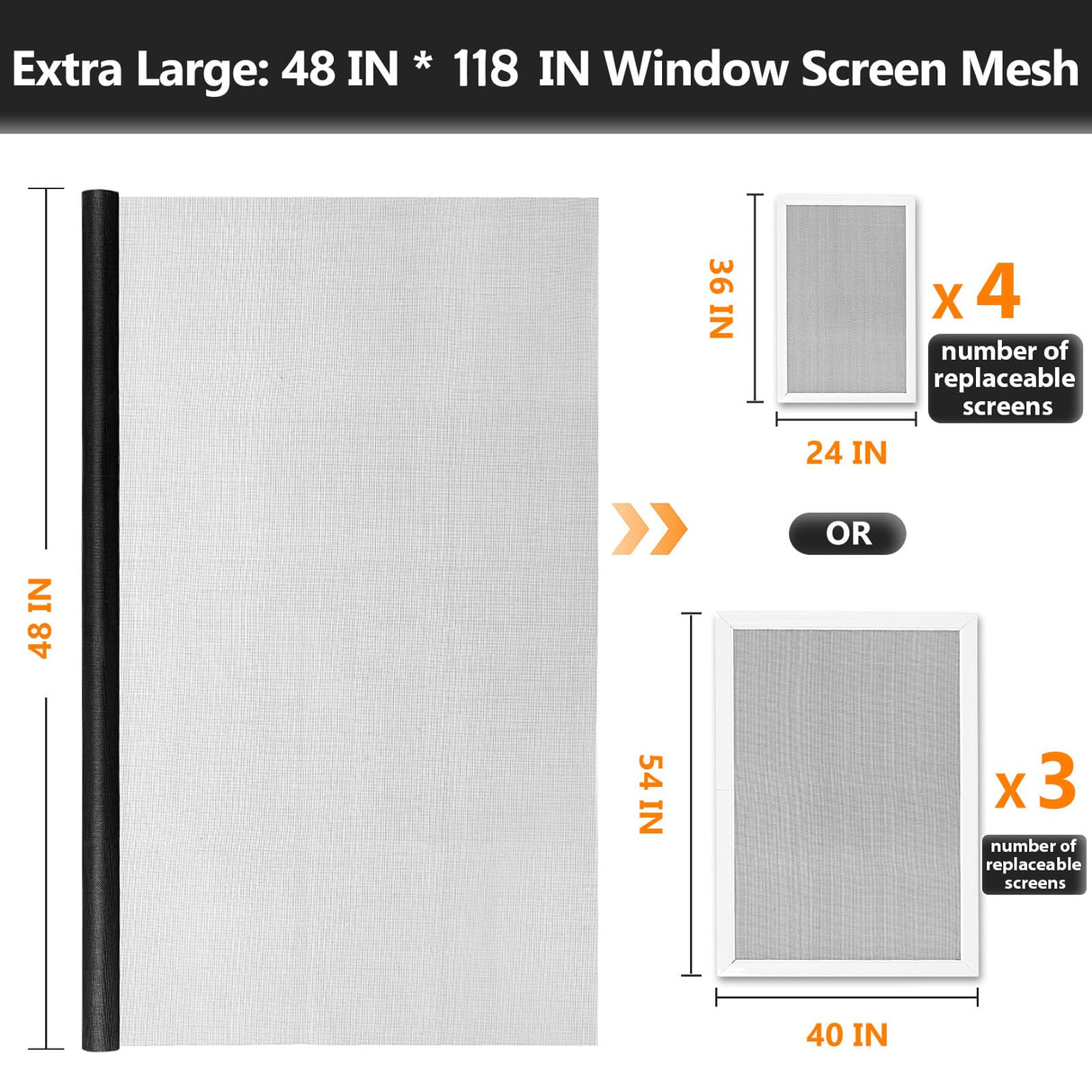 Secopad Window Screen Repair Kit, 48" x 118" Screen Door Mesh Replacement Kit, Durable Fiberglass Roll with Tools for Windows Doors Patio and Porch Replacement, Black