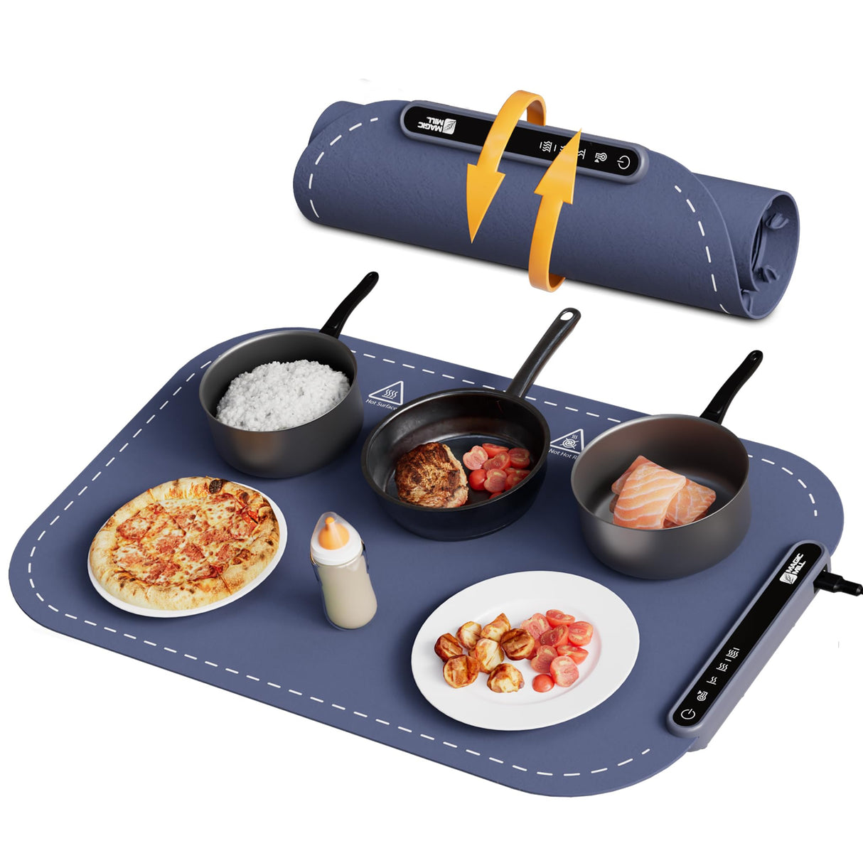 Magic Mill Warming Mat for Food - Premium XL Electric Warming Tray, 3 Temperature Levels, 10s Fast Heating Silicone Surface, Rollup Buffet Heat Pad, Non-Slip Feet, Ideal for Parties, Home, Travel