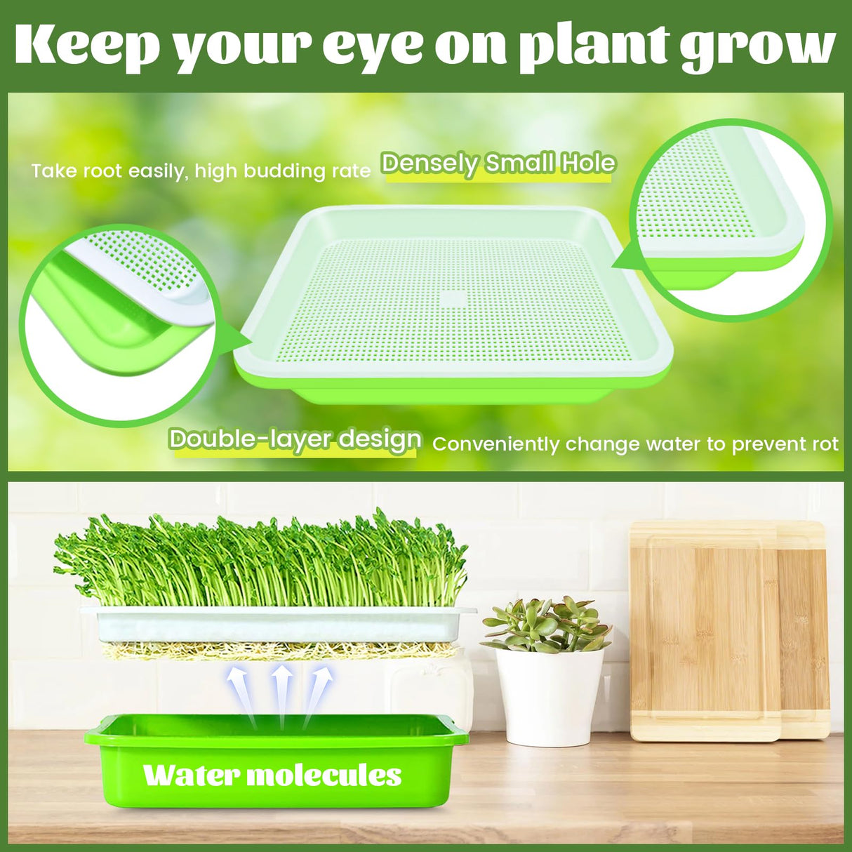 Legigo 10 Pack Seed Sprouter Trays- Soil-Free Cultivation Germination Tray, BPA Free Nursery Tray with Planting Paper for Indoors or Outdoors Sprouting Seeds, Grow Grass, Beans (Without Lids)