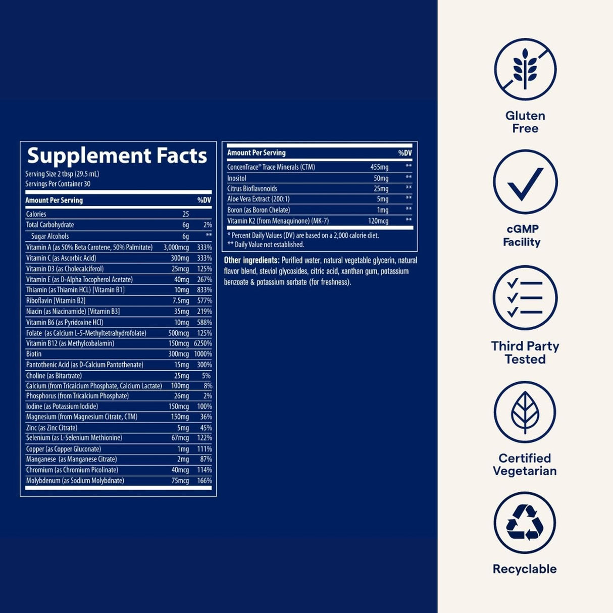 Trace Minerals Liquid Multi Vitamin-Mineral - Aid Body Mineral Health - Vitamin & Mineral Liquid Supplement - Supports Healthy Bones & Muscles - Natural Berry, 30 fl oz (30 Servings)