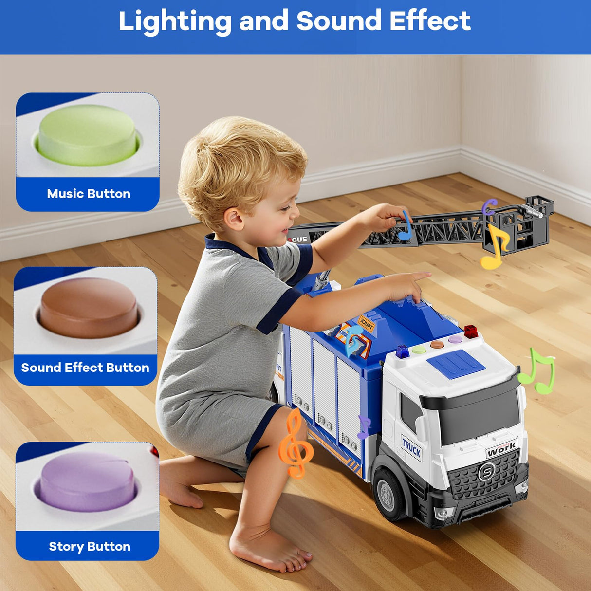 3-in-1 Large Fire Truck Toy with Garage & 6 Cars, Water Pump, Extendable Ladder, Lights & Siren Sounds, Fire Rescue Truck Vehicle Toy for Boys Girls 3+, Christmas Birthday Gift