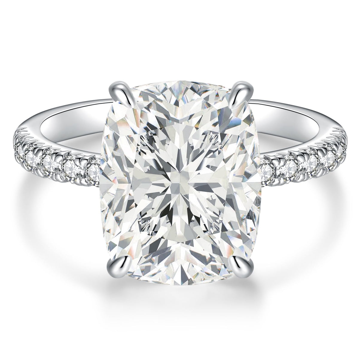 AVECON 5CT Elongated Cushion Cut Engagement Ring for Women, Wedding Promise Cubic Zirconia Band, White Gold Plated Bridal Half Eternity Rings with 4 Prong, Size 6