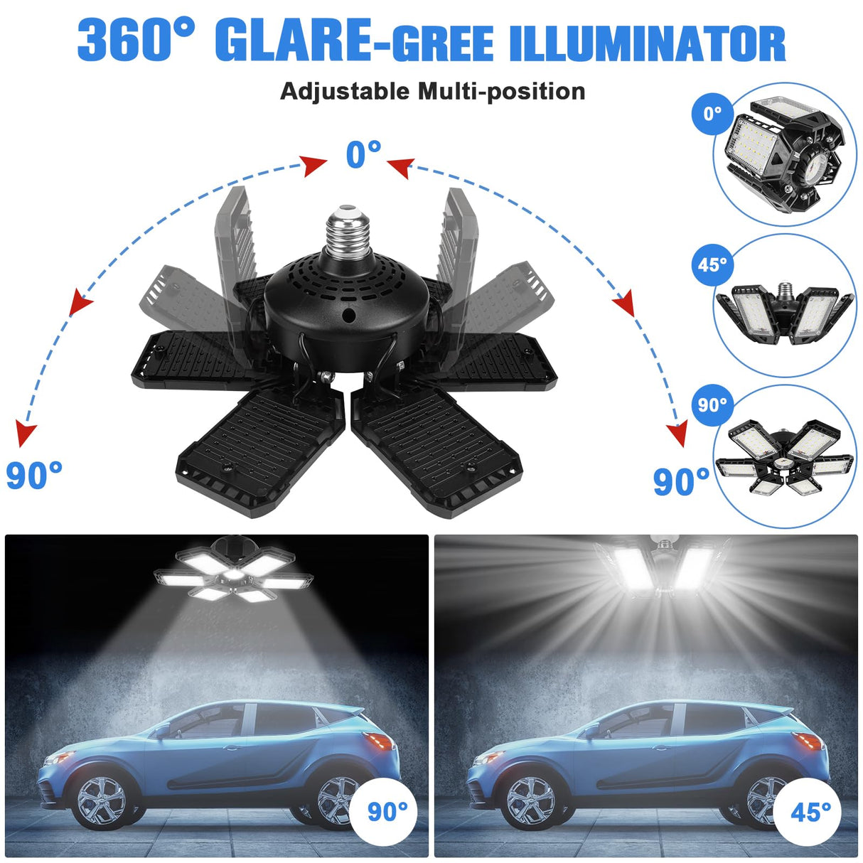 Aoretic LED Garage Lights 1 Pack -180W, 18000LM 6500K Led Shop Light with 6+1 Deformable Panels, Basement Barn Light Garages Ceiling Lights, E26/E27 for Garage, Warehouse, Shop
