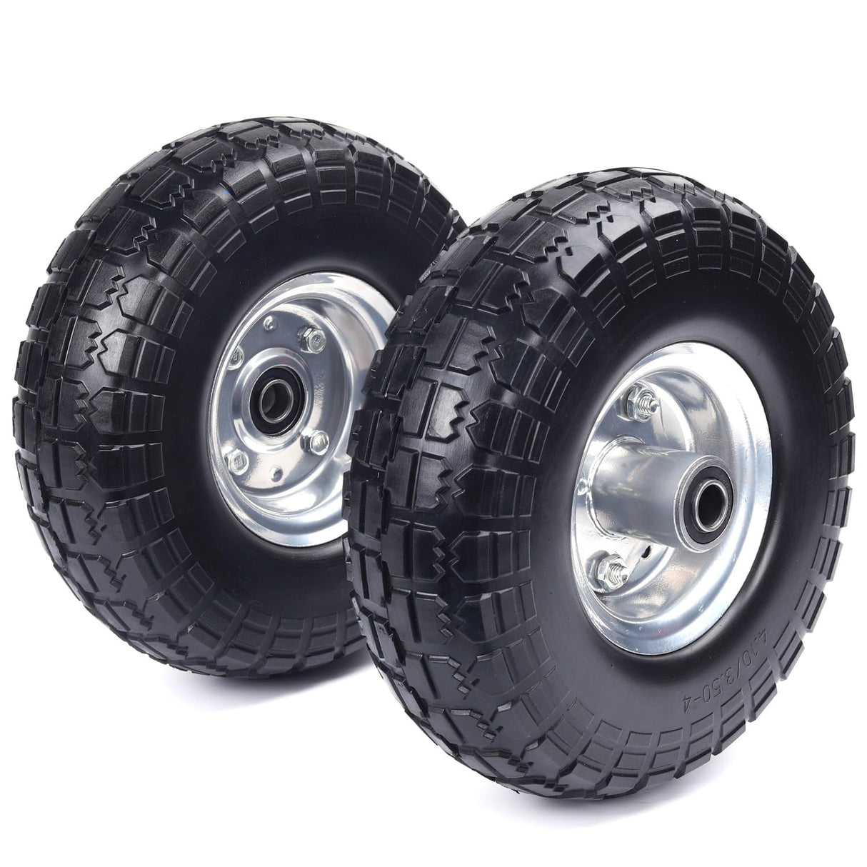 Hyssk 4.10/3.50-4'' Tire and Wheel flat free, 10" Heavy Duty Solid Replacement Tire with 5/8” Axle Bore and Steel Bearings for Gorilla Cart, Hand Truck, Garden Cart, Yard Wagon Cart(2 Pack)