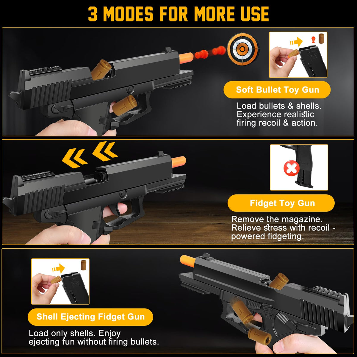 Tcxomino Automatic Shell Ejecting Toy Gun, Fidget & Shooting Game