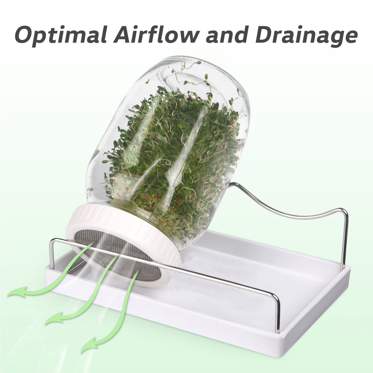 Complete Sprouting Jar Kit| 2 Wide Mouth Mason Jars, 316 Screen Sprout Lids, Blackout Sleeves, Tray, Stand| Sprouter Set for Growing Broccoli, Alfalfa and More-Seeds not Included