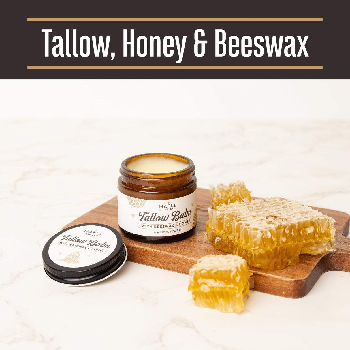 The Maple Valley Beef Tallow For Skin | Tallow and Honey Balm | Grass Fed & Finished Tallow Face Moisturizer with Beeswax and Raw Honey | Unscented, 2 oz