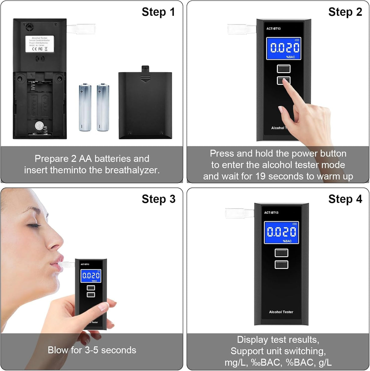 Breathalyzer, Professional-Grade Alcohol Tester with Blue Digital LCD Display and 10 Mouthpieces, High-Accurate Alcohol Testerr for Home or Party Use