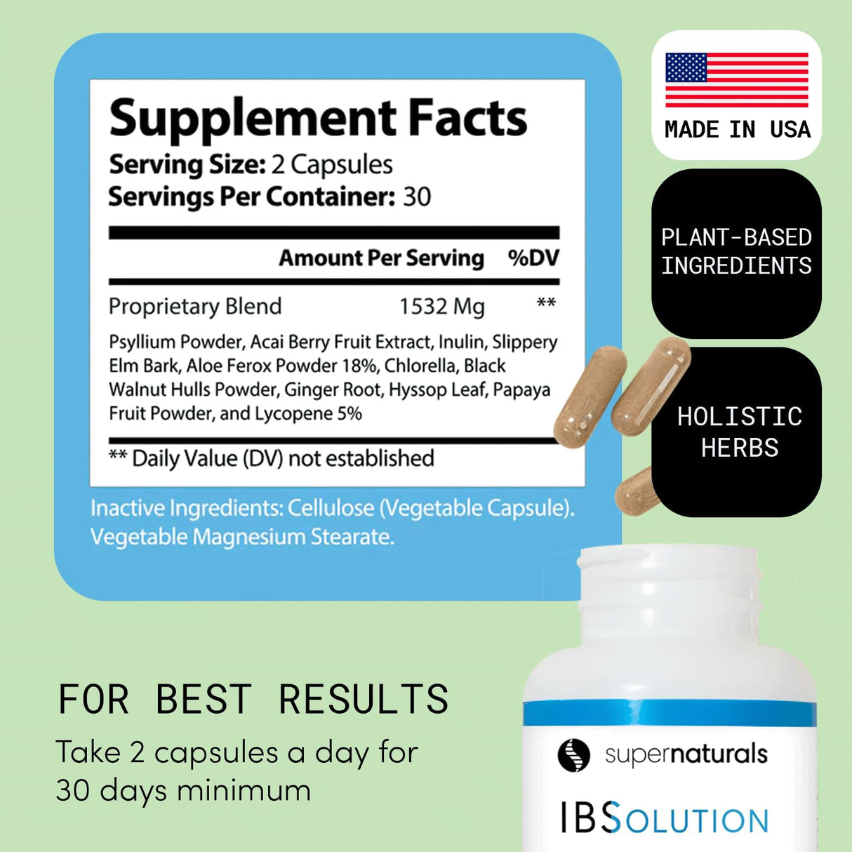 JLM NUTRITIONALS Supernaturals IBSolution - Support for Bloating, Constipation, Diarrhea, and Gas, Bowel Support Digestion Supplement, Vegan, 60 Count