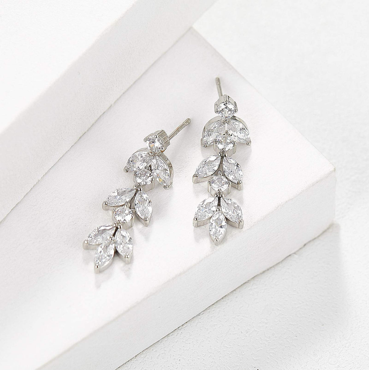 SWEETV Cubic Zirconia Wedding Earrings for Brides, Marquise Bridal Earrings
