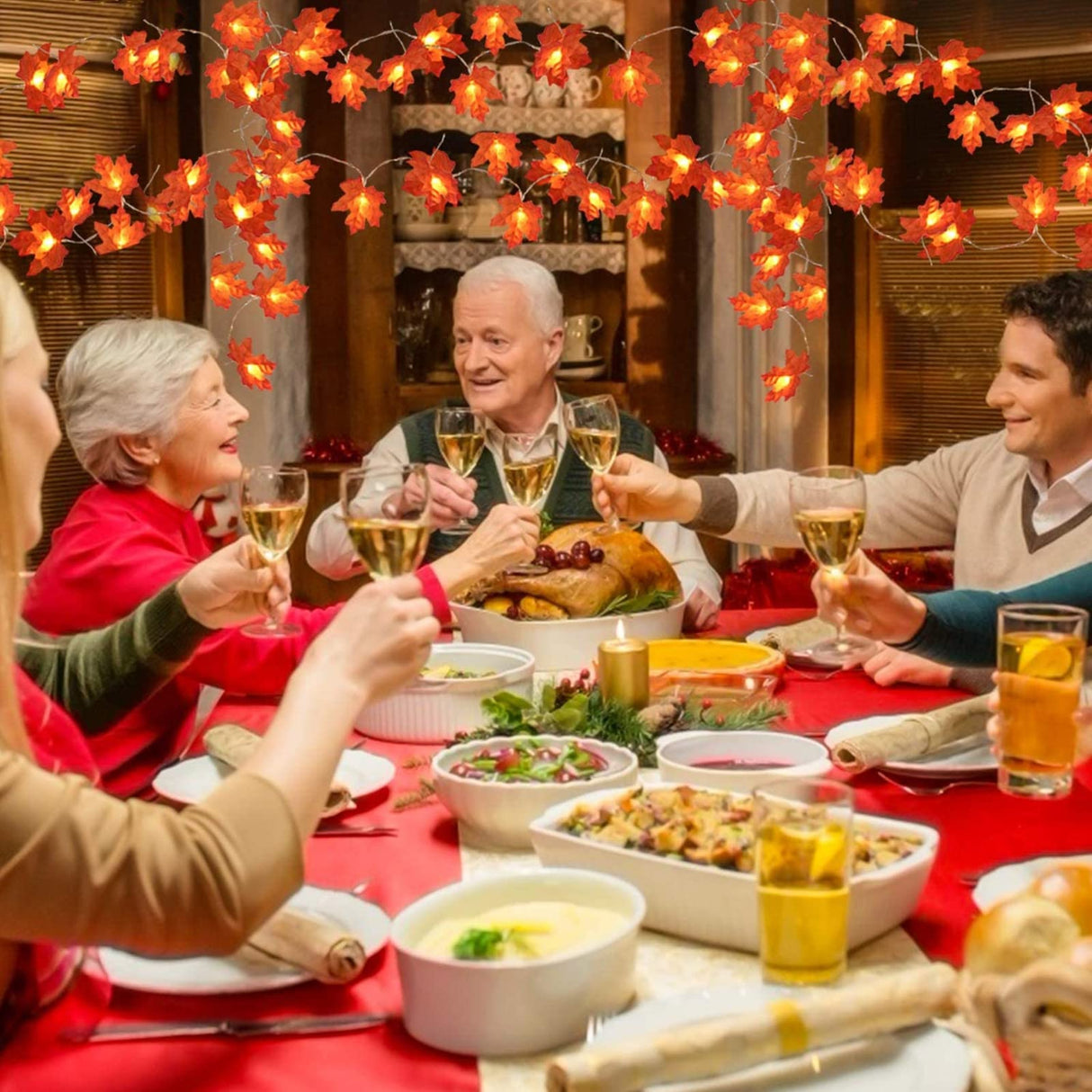 TURNMEON 6 Pack Fall Decor Enlarged Maples Leafed Garland, 60Ft 120LED Halloween Fall Decorations for Home Fall Lights Garland, Battery Operated Waterproof Thanksgiving Decor Indoor Outdoor Christmas