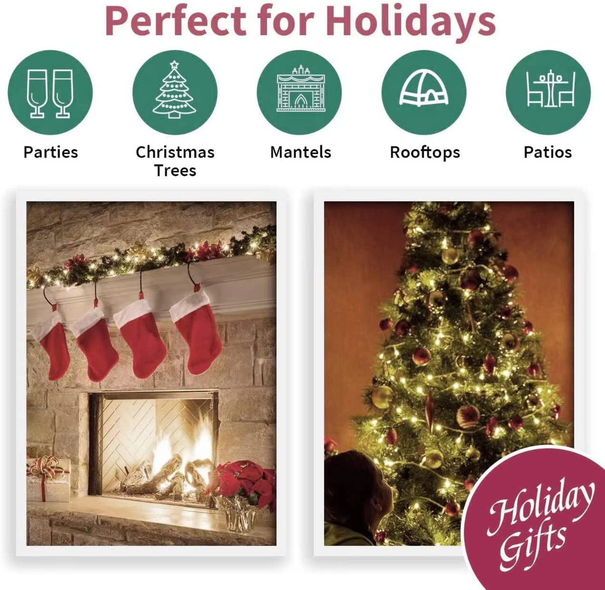 LAMPHOME Christmas Lights 2PACK 150count Mini Clear Lights White Wire Christmas Tree String Lights Set for Outdoor Indoor Christmas Decorations Wedding Valentines Day Decor,UL Certified (31.9ft X2)