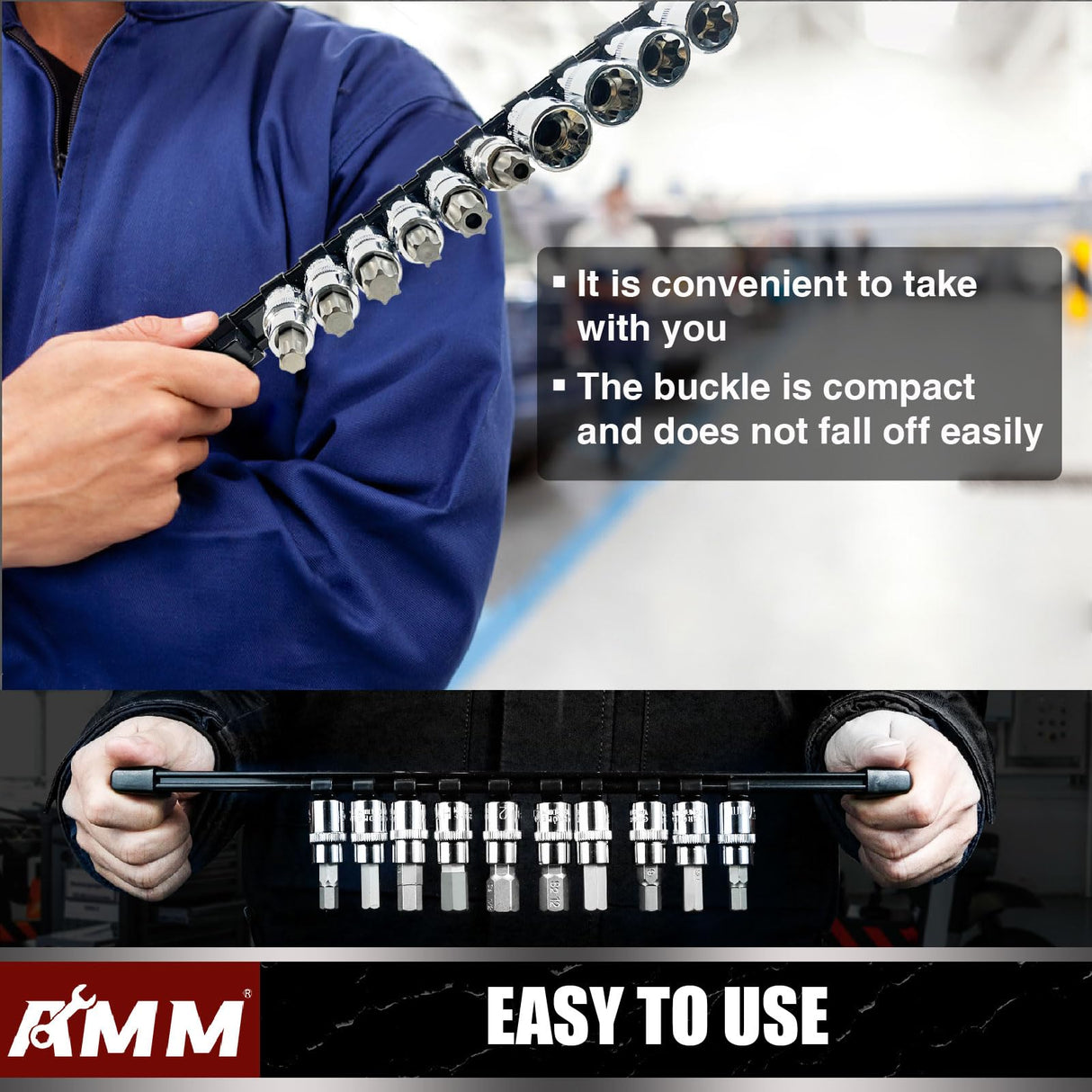 AMM 6-Piece Socket Organizer,3/8 inch Drive ABS Tools-Socket Holder,Heavy Duty Socket Racks,Premium Quality Socket Clip Rail Holder,The best tool trays in the garage