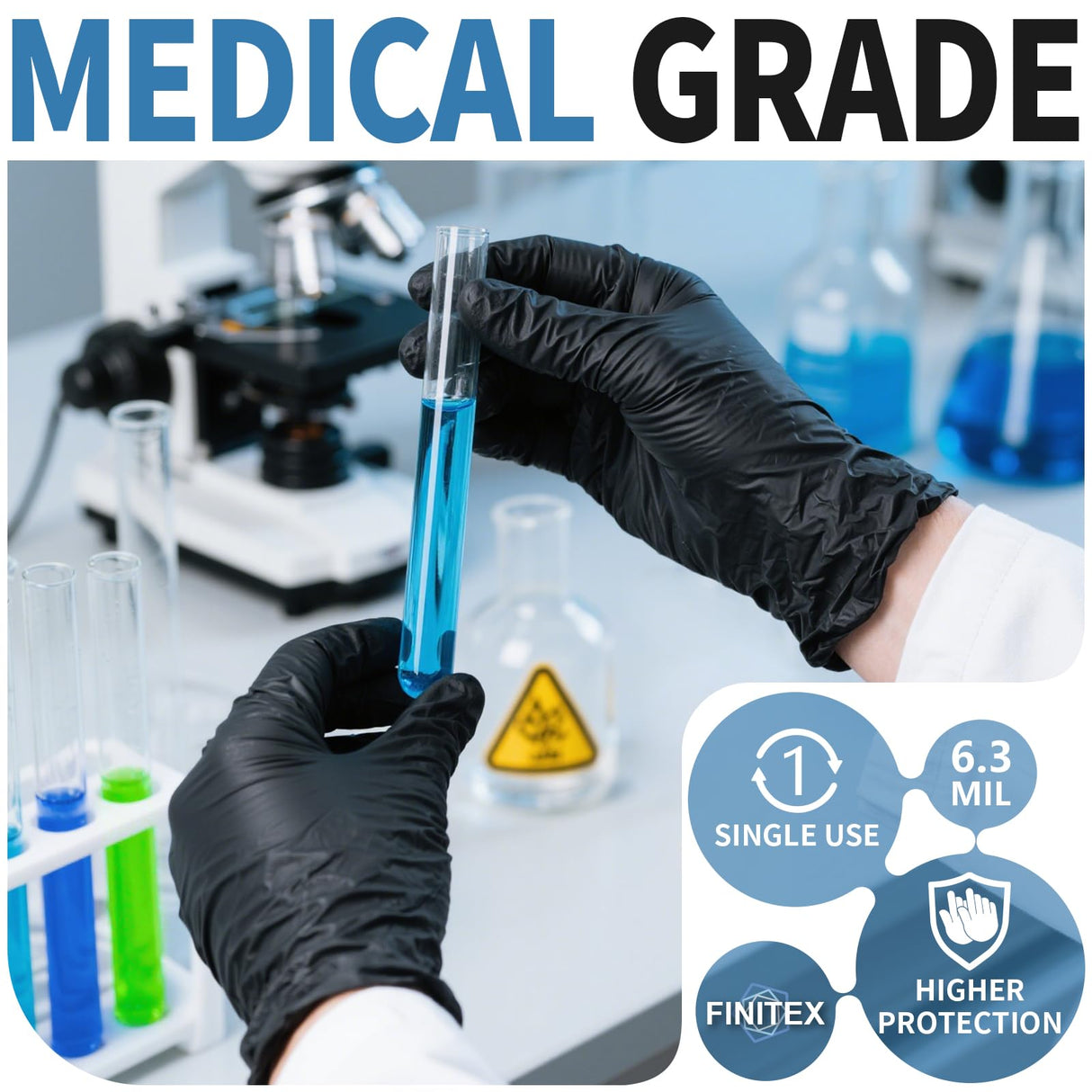 FINITEX Black Nitrile Disposable Medical Exam Gloves - Box of 100 PCS 6mil Powder-Free Latex-Free For Examination Home Cleaning Food Glove (Medium)