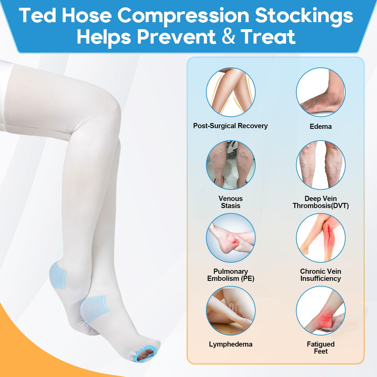 2Pairs Ted Hose Compression Stockings for Women and Men, Anti Embolism Compression Stockings, Surgical Compression Stocking, 15-20 mmHg Compression TED Hose with Inspect Toe Hole (Thigh High, XL)