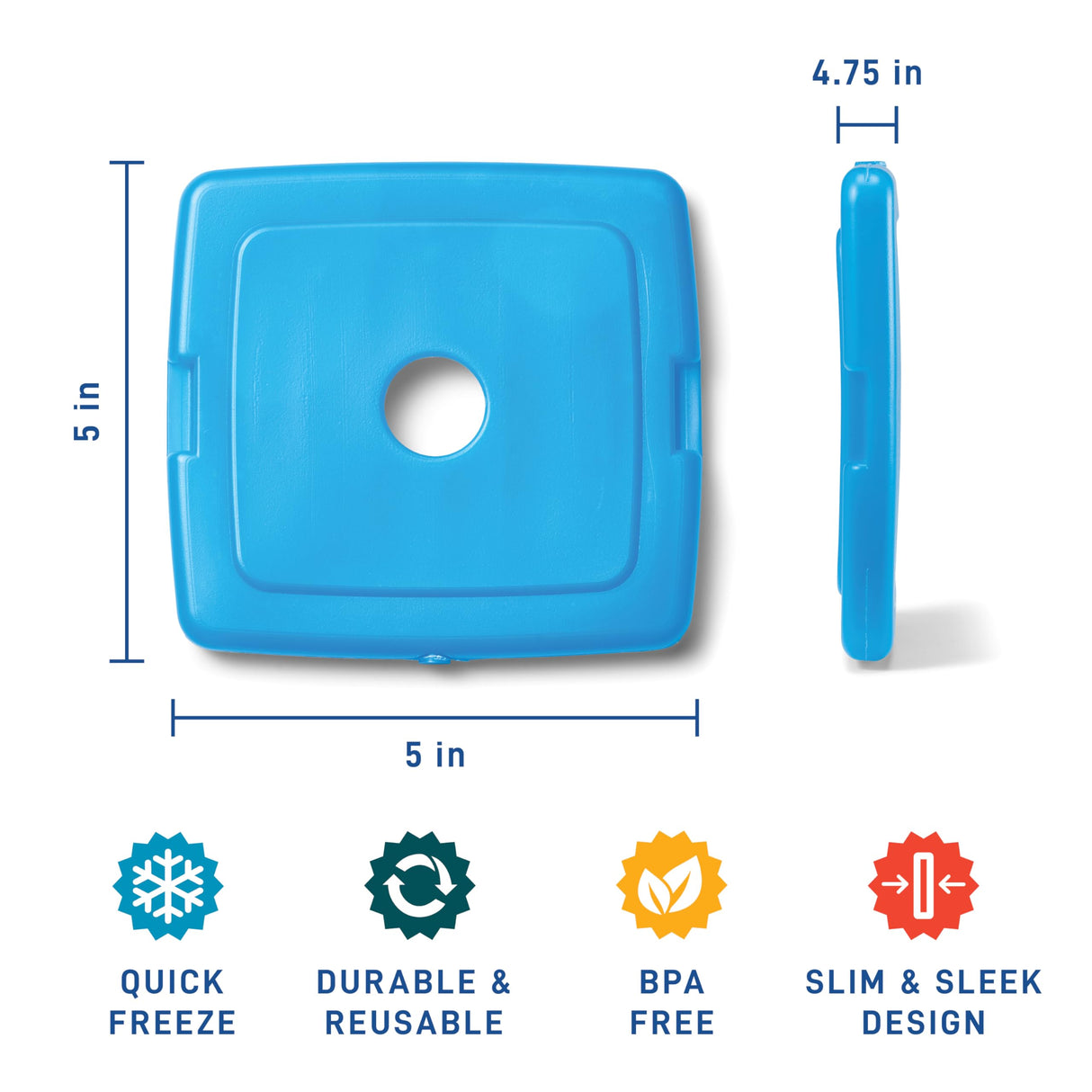 Cool Coolers by Fit & Fresh Kids Clear Blue Ice Packs, Quick Freeze, Space-Saving, Reusable Ice Pack for Lunch Boxes & Coolers