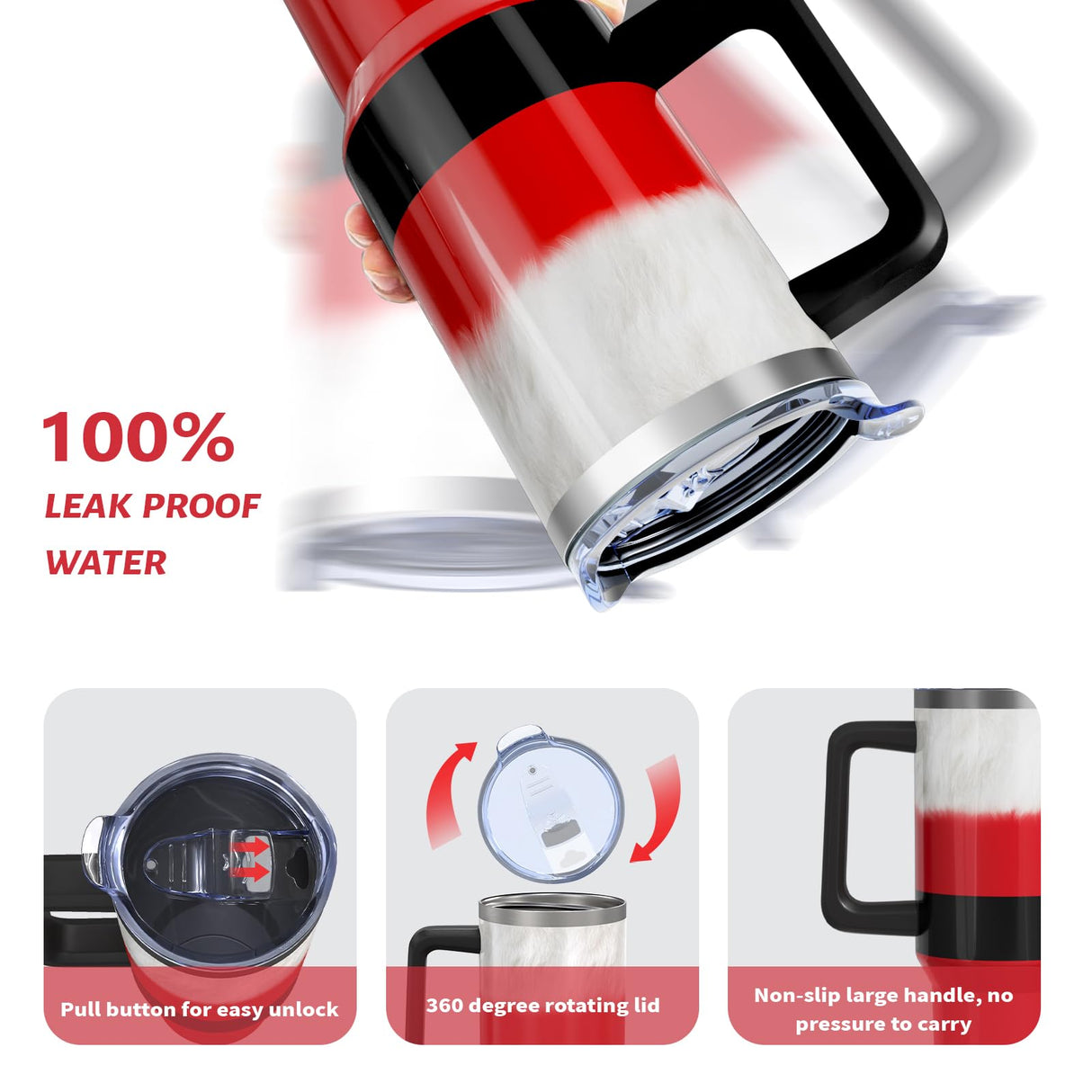 Aokoyi Christmas Gifts 40 Oz Tumbler with Handle and Straw, Red Xmas Santa Claus Clothes Stainless Steel Insulated Cup Water Bottle, Holiday Gifts for Women Men (1PC)