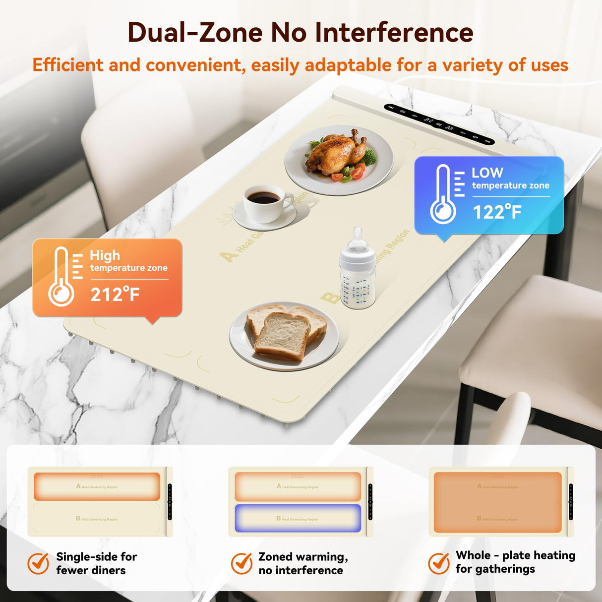 Newise Graphene Warming Mat for Food with Dual Zone Control | XXL 36"x17" Electric Heating Tray | 6 Temp & Timer Settings | Food Warmer for Parties Buffets | Ideal Kitchen Gift for Mom & Wife (Beige)