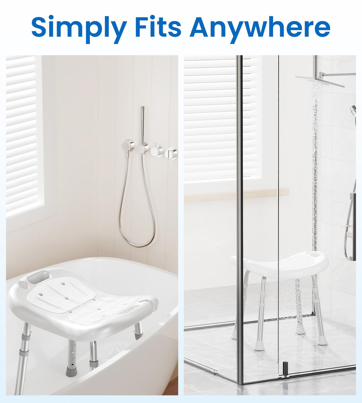 HOMLAND Shower Chair for Inside Shower, FSA/HSA Eligible, Adjustable Shower Stool with Strong Non-Slip Feet, 350 lbs Shower Seat for Inside Tub, Bench Bath Chair for Elderly and Disabled, White