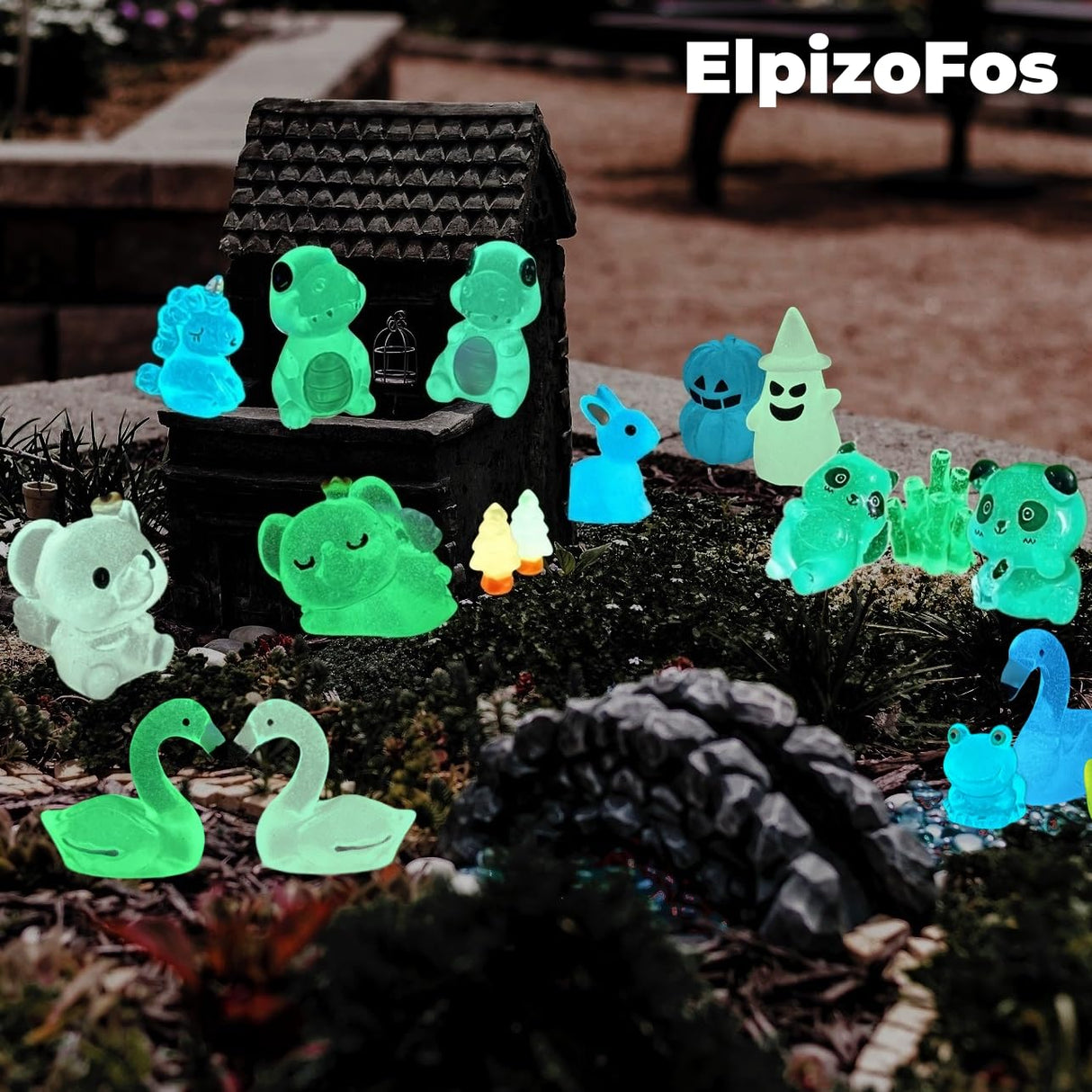 ElpizoFos 130pcs Various Luminous Mini Resin Animal Figurines Glow in The Dark Miniature Figures Ornament Fairy Garden Accessories Aquarium Landscape Bonsai Dollhouse Decor