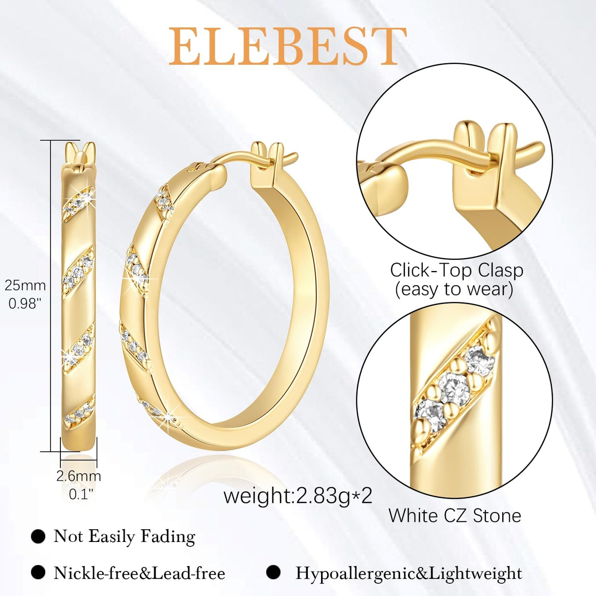 ELEBEST Gold Hoop Earrings for Women 14K Gold Earrings for Women 25mm