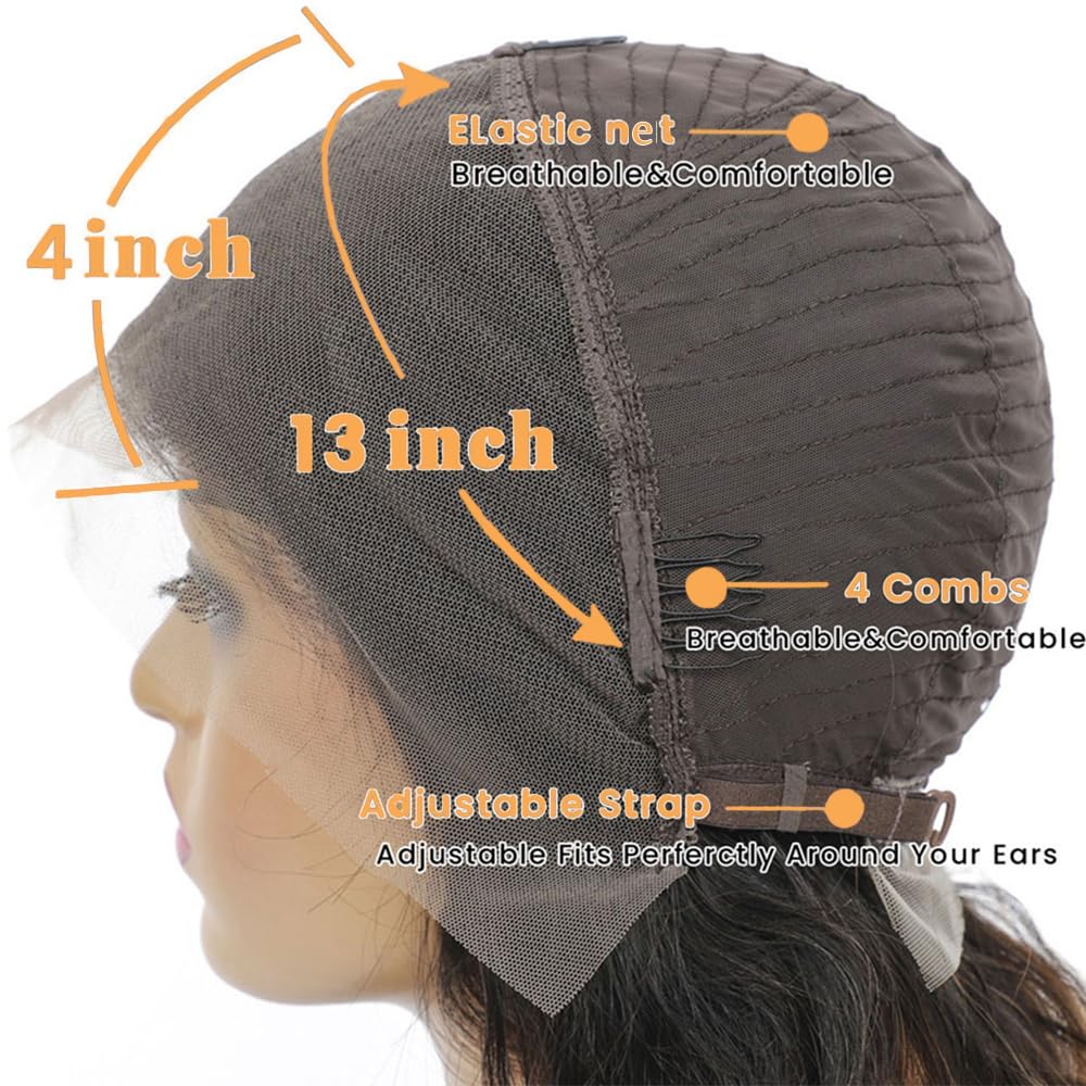 Ablvari 14inch Bob Wig Human Hair 200% Density Deep Wave Bob Lace Front Wigs Human Hair Pre Plucked 13X4 HD Lace Frontal Bob Wigs for Women Natural Color
