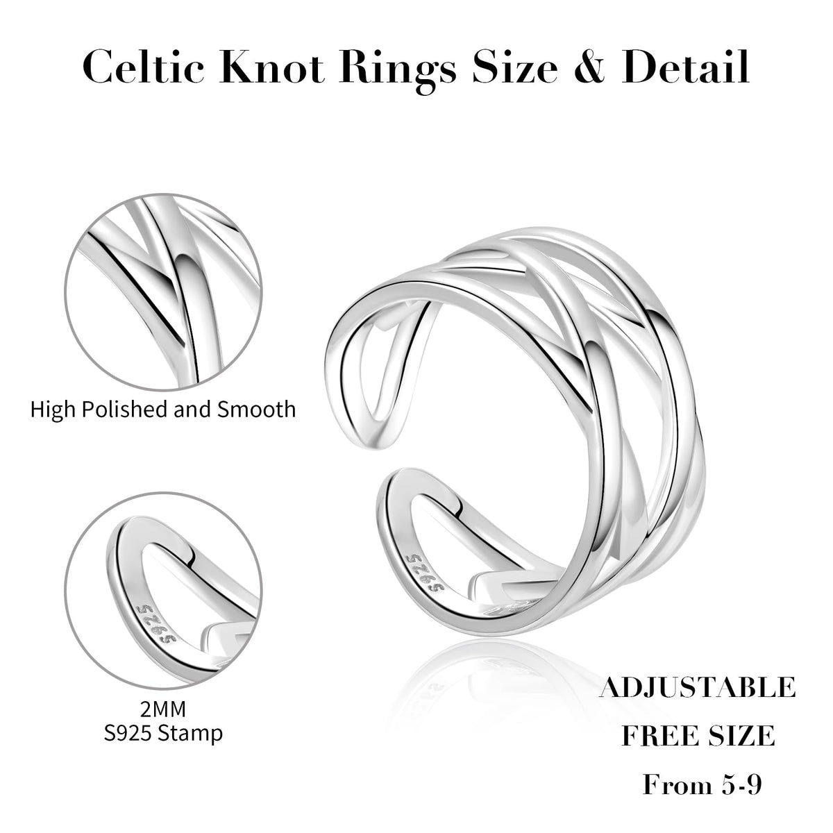 YZSFMZGE 925 Sterling Silver Thumb Rings for Women Open Adjustable Knuckle Celtic Knot Rings for Women Dainty Minimalist Cross Line Band Finger Rings Jewelry for Birthday Christmas