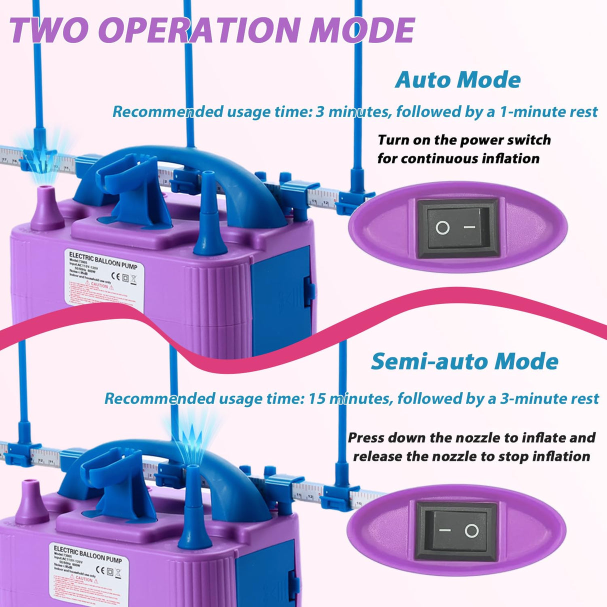 Party Zealot Electric Balloon Inflator Dual Nozzles with Balloon Sizer Air Pump US Standard Plug for Arch, Column Stand, Birthday, Wedding, Christmas, Graduation Party, and Party Decorations