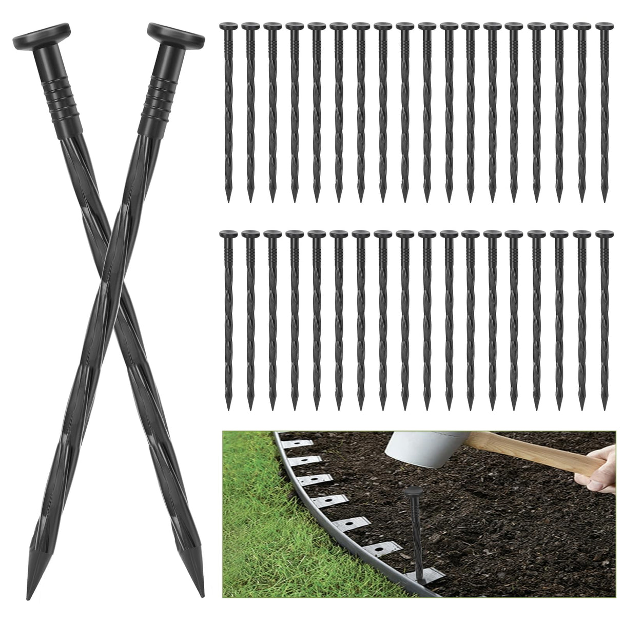 100Pack Plastic Landscape Edging Spikes, 8 Inch Spiral Landscape Anchoring Spikes,Landscape Spikes for Garden Lawn Yard, Paver Edging, Weed Barrier, Artificial Turf & More