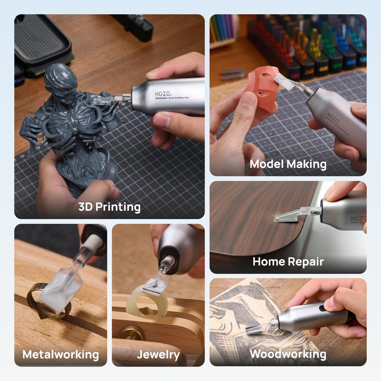 HOZO NeoSander Reciprocating Detail Sander, Mini Electric Pen Sander with 13000 SPM Linear Motion, Adjustable Stroke for Precision Sanding, Ideal for 3D Printing, Model Making, Crafts & DIY Projects
