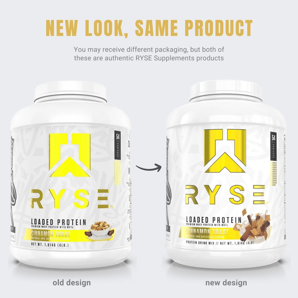 RYSE Loaded Protein Powder - Cinnamon Toast - 25g Whey Protein Isolate & Concentrate with Prebiotic Fiber & MCTs - Low Carb, Low Sugar, Digestive-Friendly - 54 Servings / 4 lb Tub