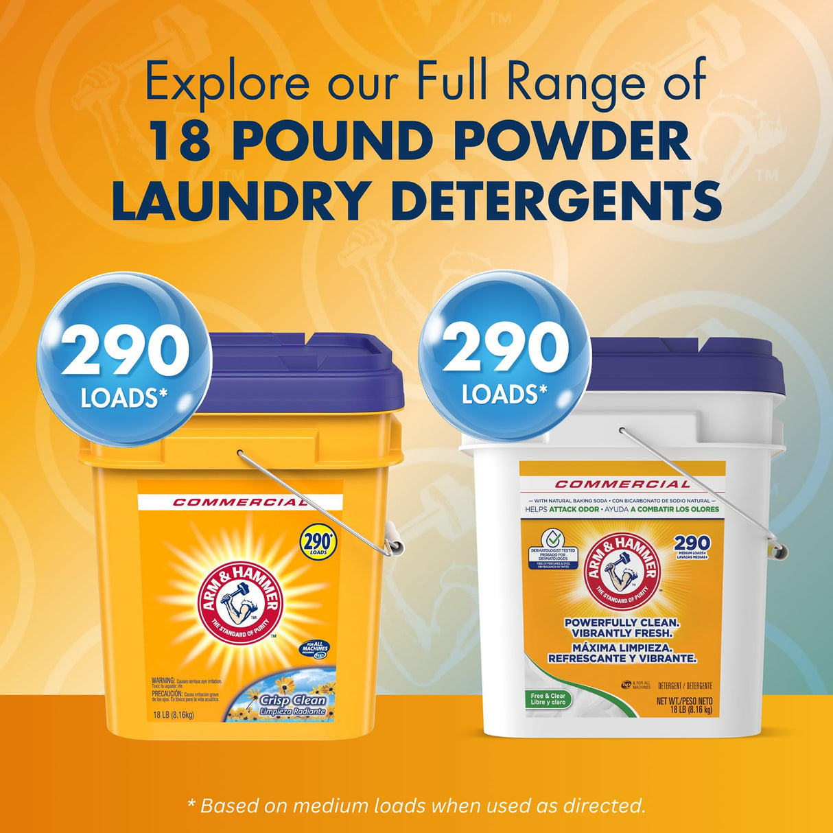 Arm & Hammer, Professional Powder Laundry Detergent, Crisp Clean, 18lb Pail (Pack of 1) 290 Loads
