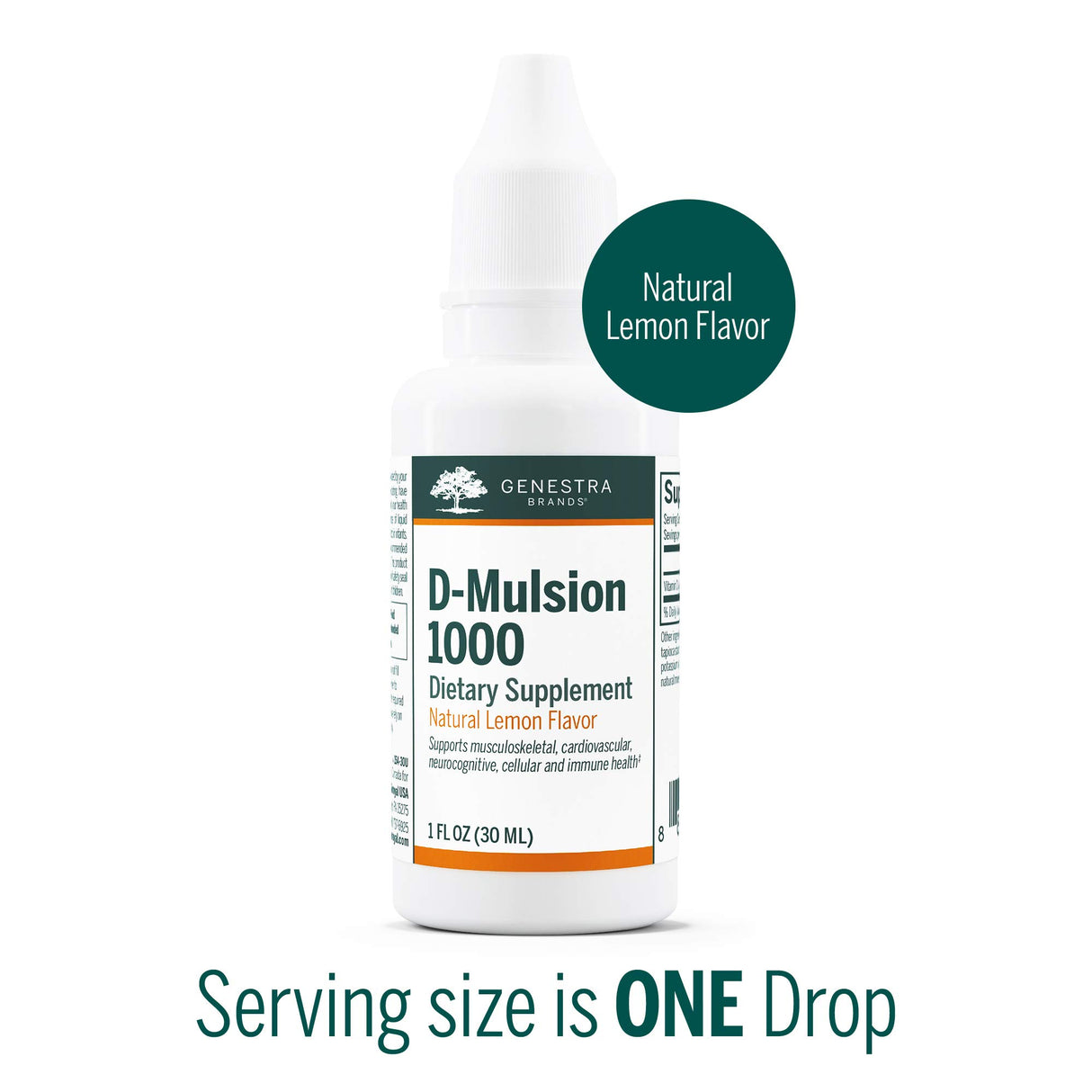 Genestra Brands D-Mulsion 1000 - Liquid Vitamin D Supplement - Natural Lemon Flavor - 1 Fl Oz