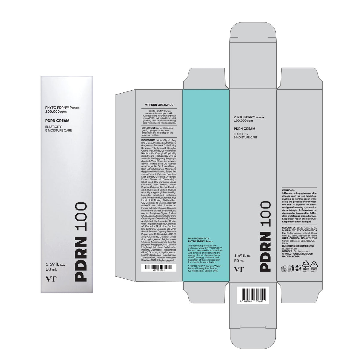 VT COSMETICS PDRN Cream 100, Nourishing & Restorative Moisturizer with 100,000 ppm Vegan PDRN, Lightweight Hydrating Cream for Glowy Glass Skin, Korean Skincare