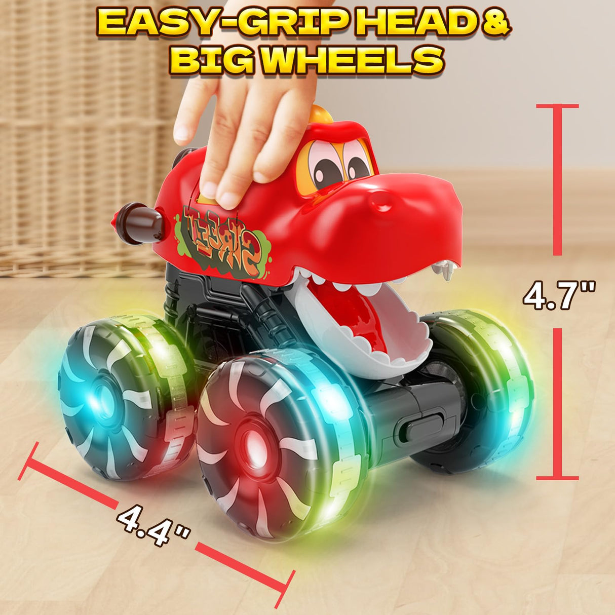 Intoypad 3 Pack Dinosaur Car Toys for Kids Toddlers, Light up Wheels Monster Truck Toys for Boys 2 3 4 5 6 7 8 Years Old Christmas Birthady Gifts Press & Go Dino Trucks Toy for Toddler Boy Baby