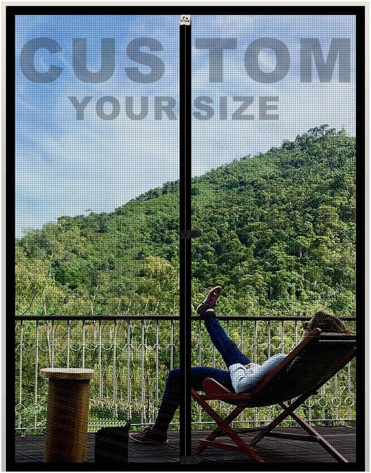 Yotache Custom Magnetic Screen Door, Upgraded Polyester Mesh Double Door Screen Curtain for Balcony, French, Sliding Glass Door