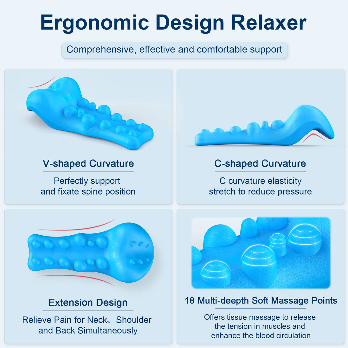 Fanlecy Neck and Shoulder Relaxer with Upper Back Massage Point, Cervical Traction Device Neck Stretcher for TMJ Pain Relief and Cervical Spine Alignment Chiropractic Pillow (Blue)