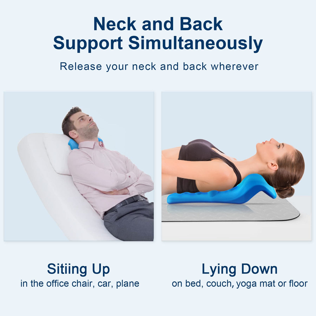 Fanlecy Neck and Shoulder Relaxer with Upper Back Massage Point, Cervical Traction Device Neck Stretcher for TMJ Pain Relief and Cervical Spine Alignment Chiropractic Pillow (Blue)