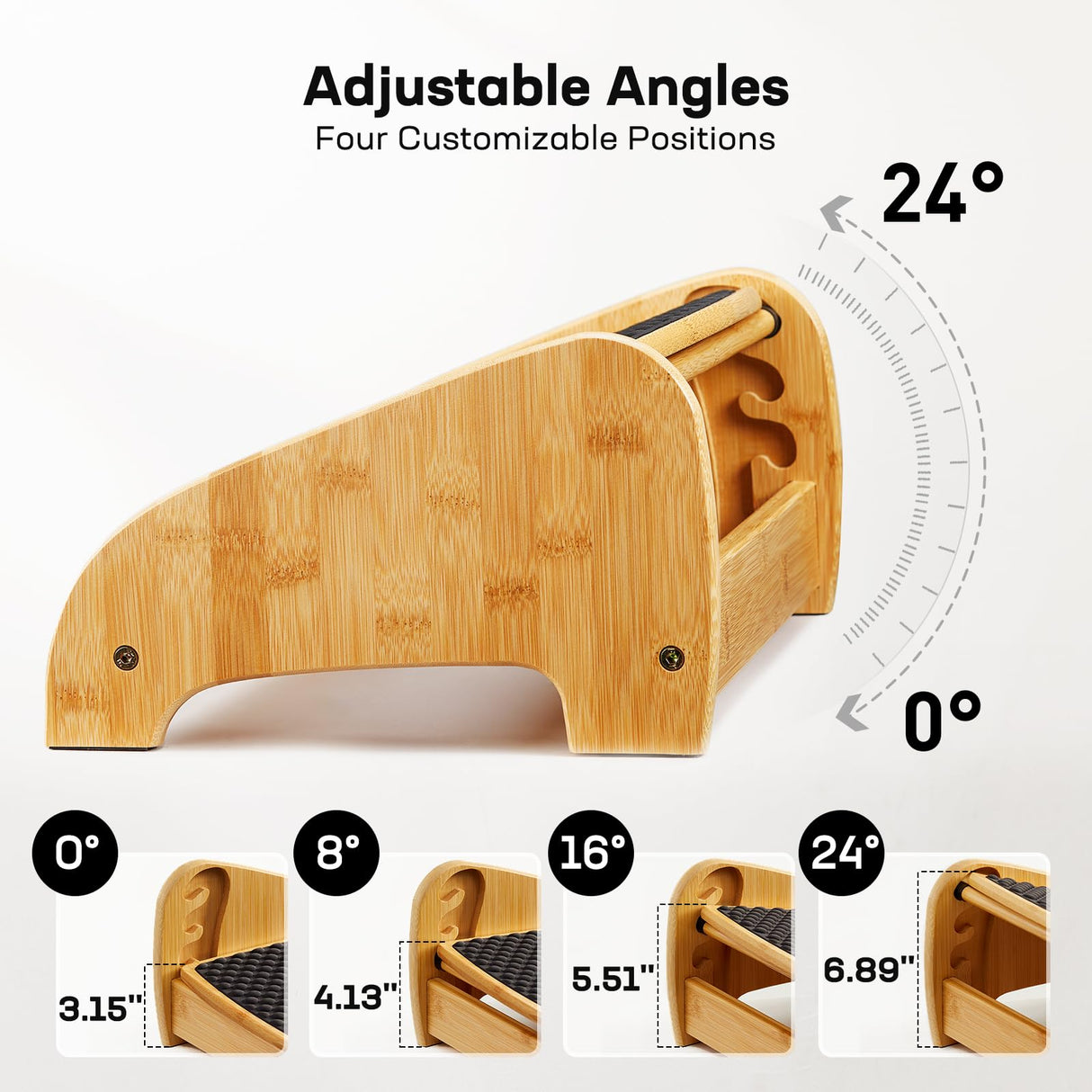 HUANUO Bamboo Foot Rest for Under Desk at Work, Ergonomic Foot Rest with 4 Height Settings, Pebble Massage Surface, Non-Slip Under Desk Footrest for Better Posture, Foot Rest for Home & Office, HNFR11