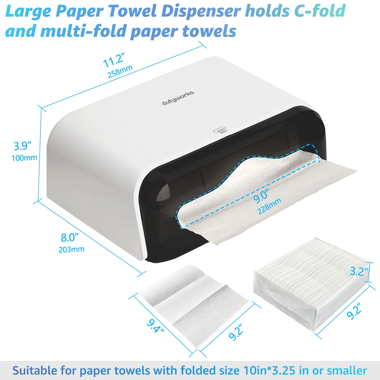 DUTYWORKS Paper Towel Dispenser Wall Mount, Multifold Paper Towel Holder Adhesive Hand Towel Dispenser for Bathroom Kitchen Commercial, White