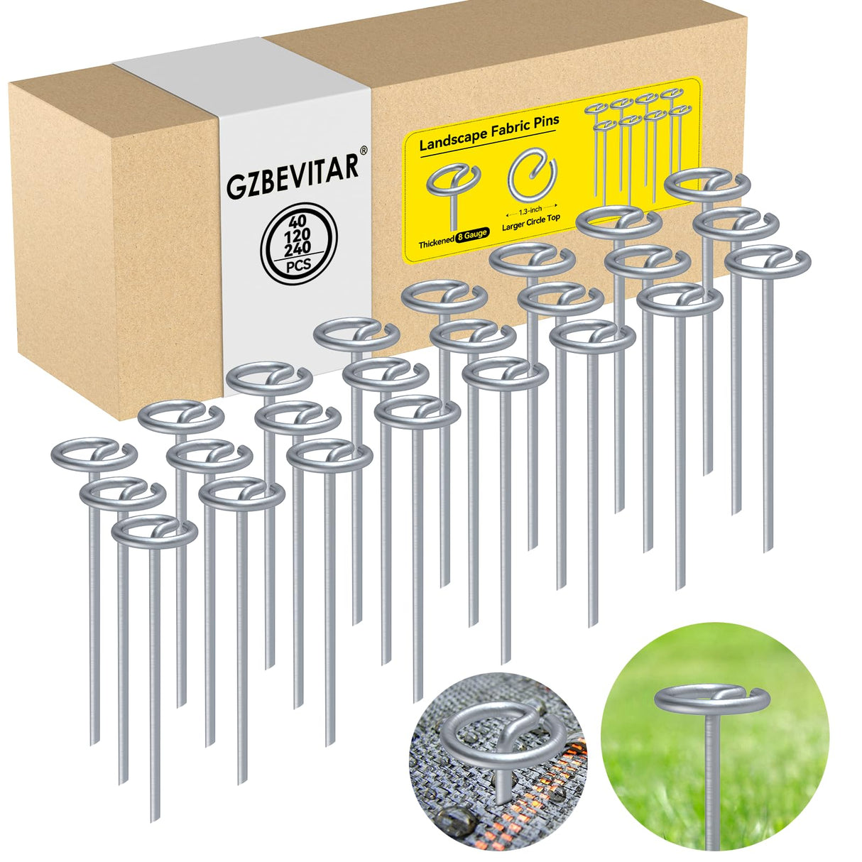 GZBEVITAR Landscape Fabric Stakes, 8 Gauge Circle Top Landscape Pins