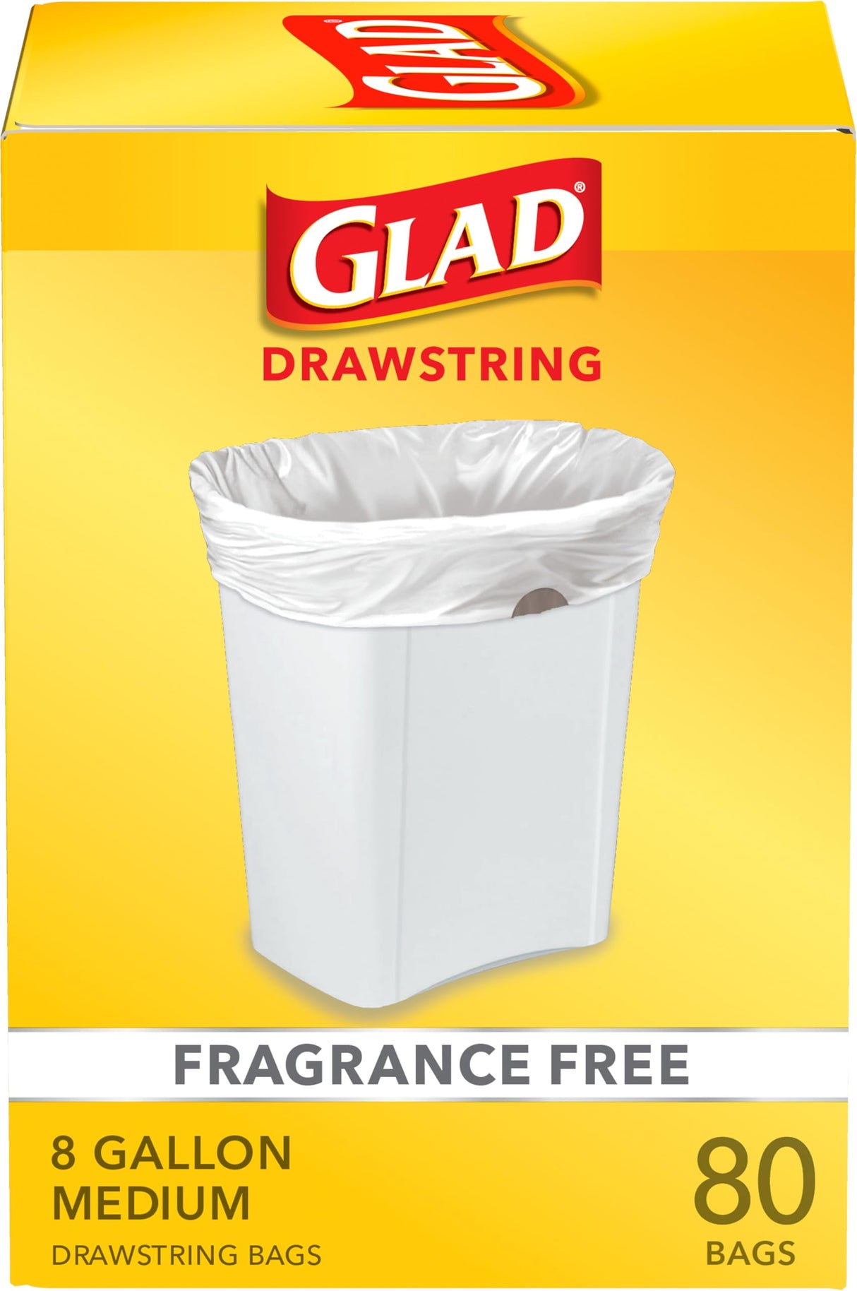 Glad Small Trash Bags 8 Gallon, Fragrance Free Garbage Bags, Odor Resistant with Drawstring, 80 Count