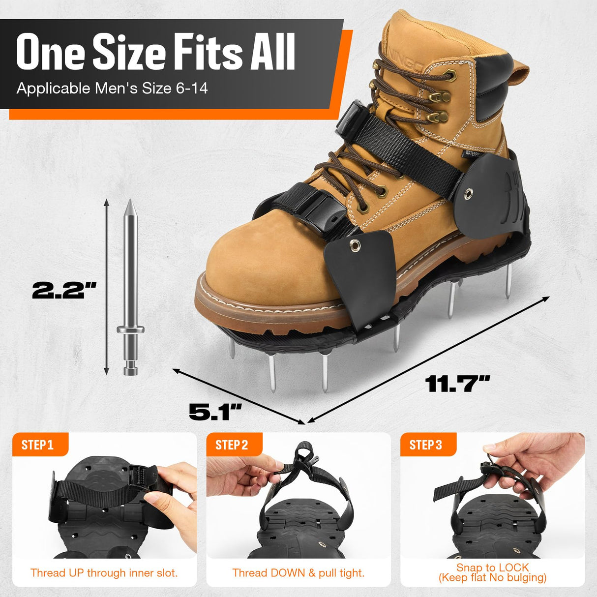 NINGO Pre-Assembled Lawn Aerator Shoes for Yard Grass, Aerator Lawn Tool with Heavy Duty Spikes for Effectively Aerating Lawn Soil, Air Aerator Tool with Adjustable Dual-Buckle for Men's Sizes 8-14
