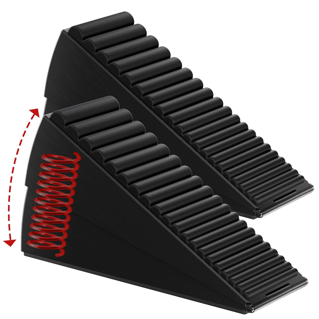 Optish 2 Pack Heavy Duty Door Stopper, Adjustable Spring Large Stopper, 3 Inches High Tall Wedge Stoppers for Bottom of Door, Door Stop Suits Any Heavy Door, Black