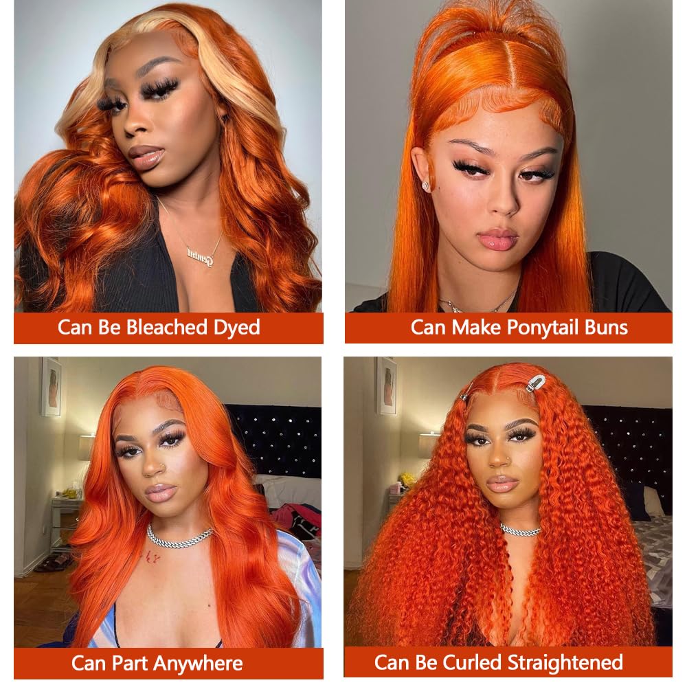 dorbess Ginger Orange 30 Inch Lace Front Wigs Human Hair Body Wave Wavy 13x6 HD Lace Front Glueless Ginger Wig Human Hair 180% Density Transparent HD Lace Frontal Wigs Pre Plucked Hairline