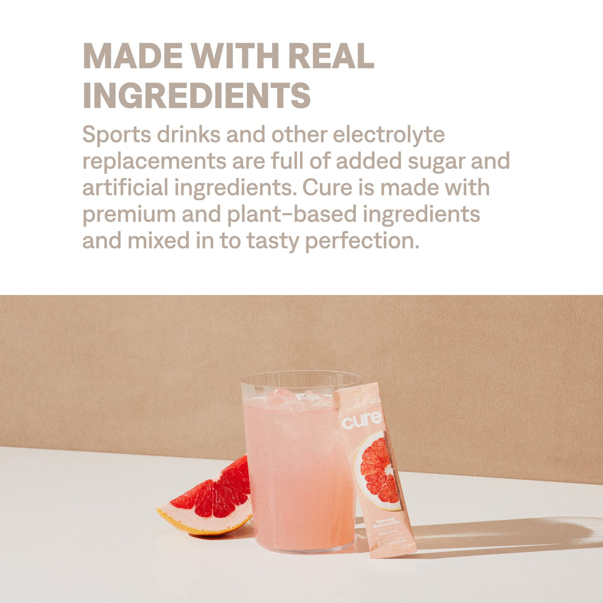 Cure Hydration Plant Based Electrolyte Mix | Powder for Dehydration Relief | Made with Coconut Water | No Added Sugar | FSA & HSA | Vegan | Paleo Friendly | Pouch of 14 Packets - Grapefruit
