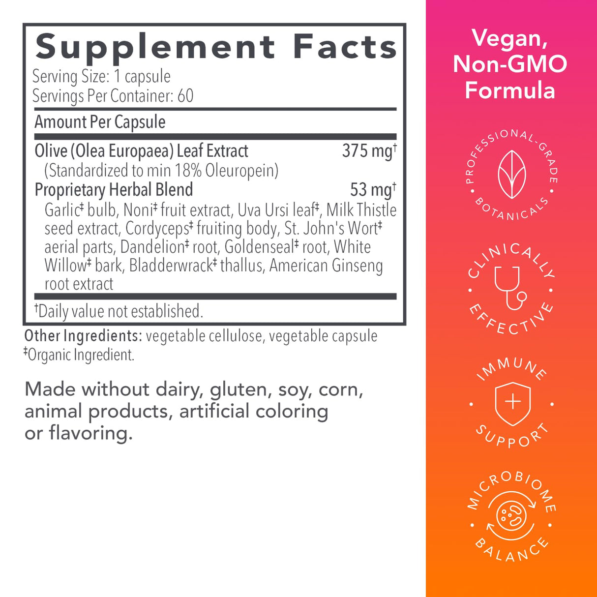 Biocidin Olivirex - Oleuropein Olive Leaf Extract Capsules - High Potency, 18% Oleuropein - Promote Microbial & Immune Support - Professional-Grade Botanical Blend for Detox & Wellness (60 Capsules)